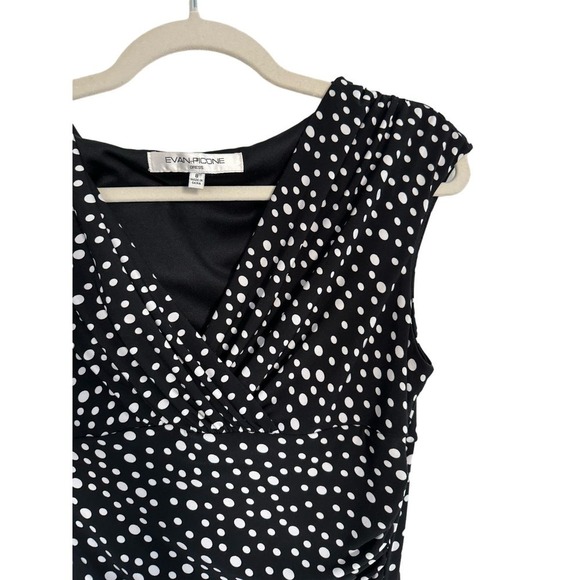 Evan Picone Faux Wrap Black and White Polka Dot Dess Size 8 - Picture 3 of 5